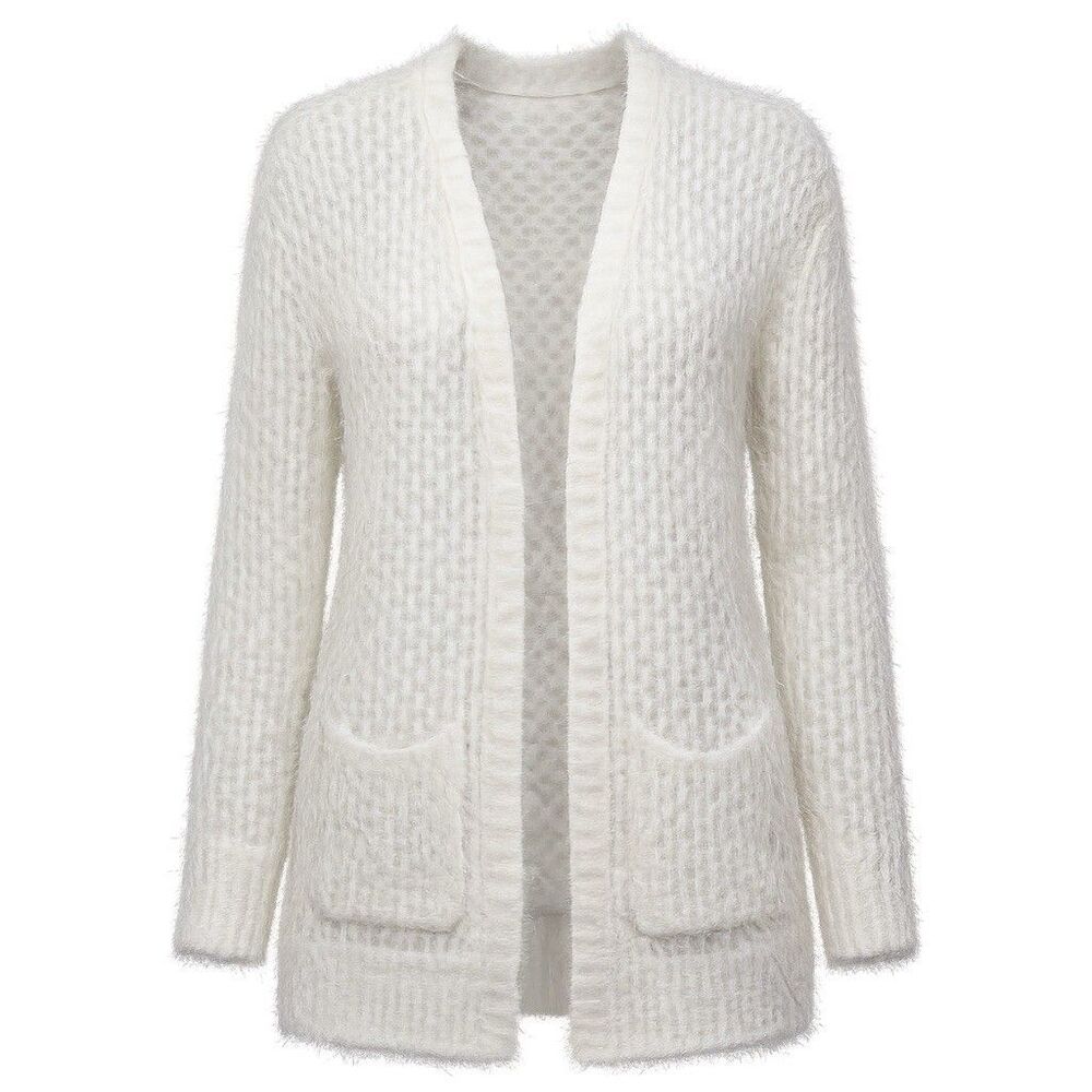 Mudd Fluffy Eyelash Knit Cardigan XS Cream Cozy Soft Girl Open Front Cottagecore